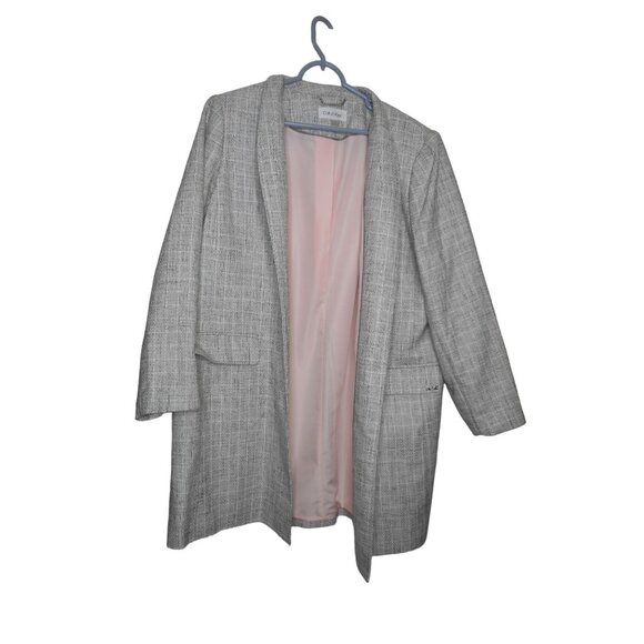 NWOT Calvin Klein Open Front Topper Jacket Size 16W Long Blazer Grey Check Lined - Picture 1 of 6
